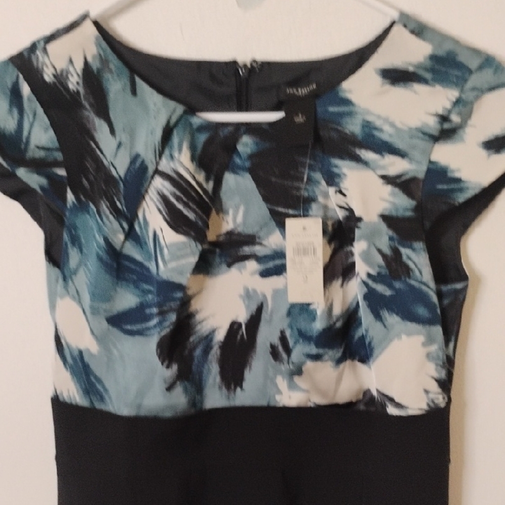 Ann Taylor Black Midi Dress with Blue and White Pattern - Picture 4 of 8